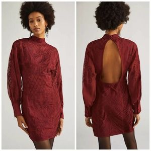 NWT Anthropologie Not So Serious Red Lace Open Back Mini Dress $248 Size 12